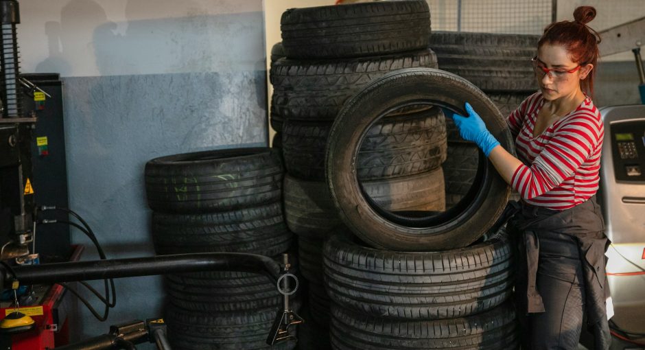 person using used tires